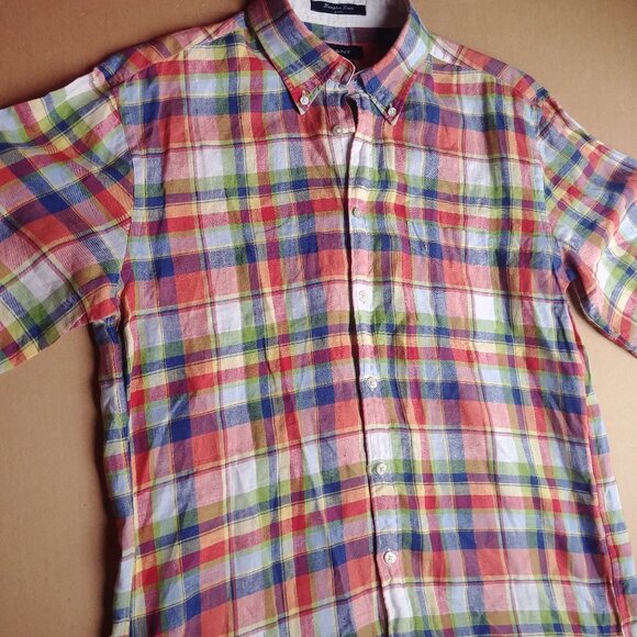 Gant Hampton Linen E-Z Fit Mens Short Sleeve Button plaid 100% linen shi… - Picture 2 of 13